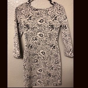 Floral Black & White Bodycon Dress